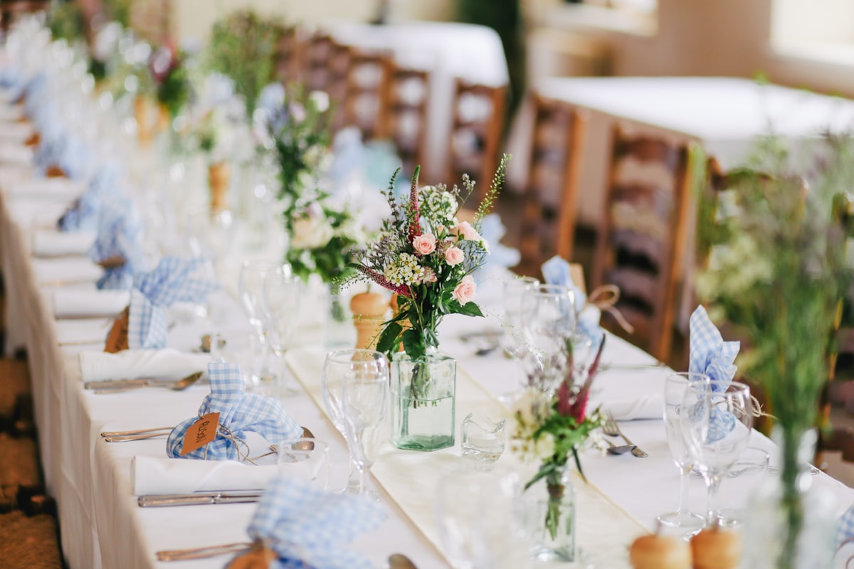 wedding party catering setup by Tastefully Yours – elegant dinner reception table